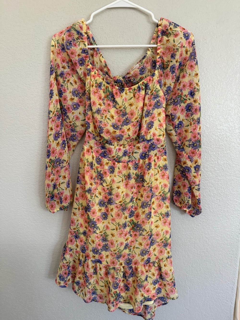 Rewind Yellow Floral Long Sleeve Scoop Neck Dress